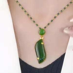 Elegant Green Resin Bamboo Pendant Necklace, Fashion Alloy Collarbone Chain with Imitation Jade Accents, Light Luxury Women's Jewelry