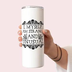 20 oz Skinny Stainless Steel Tumbler - Beetle Juice "I, Myself, Am Strange And Unusual" Quote Halloween Drinkware with Straw