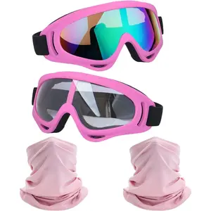 Motorcycle Goggles,2 Pack Dirt Bike ATV Motocross Riding Hiking Protective with 2 Pack Neck Breathable Bandana Mask
