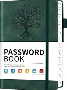 Password Book with Alphabetical Tabs, 4.5"x5.9"Small Pocket Password Keeper Book, 160 Pages/100GSM Hardcover Notebook (Green)