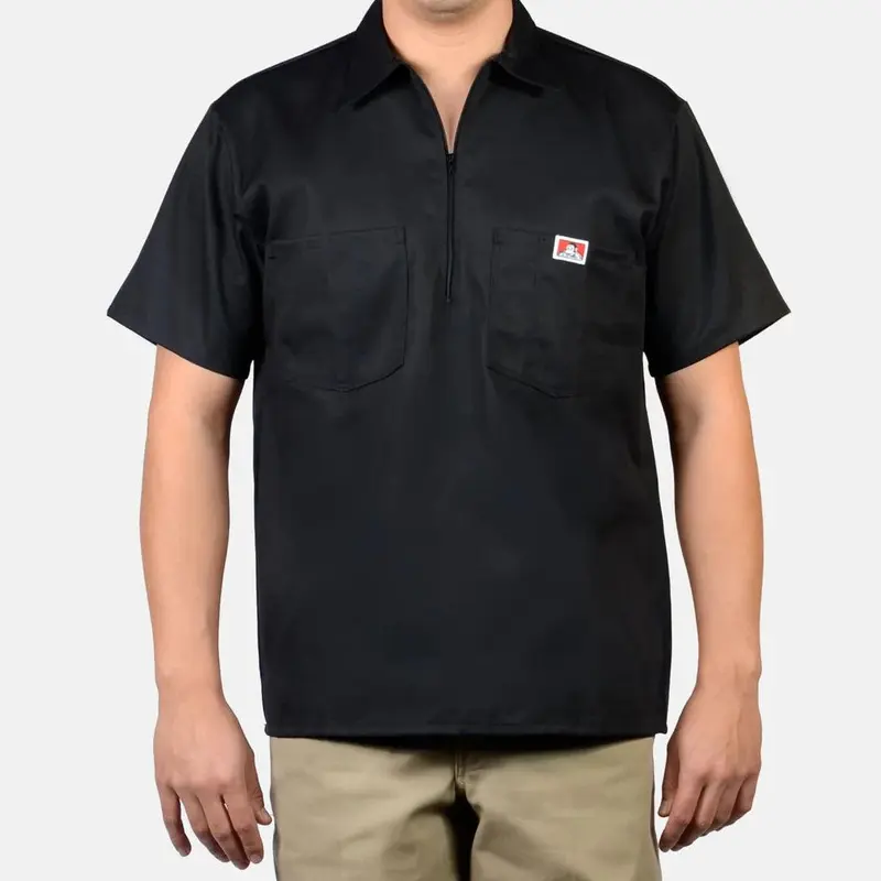 Ben Davis Men's 1/2 Zip Shirt Solid Regular Fit Shortsleeve Collared Neck Cotton Fabric Casual Summer Top with Pockets 9" Zipper Placket 2 Chest Pockets Pencil Pouch Machine Washable Tumble Dry Warm Menswear