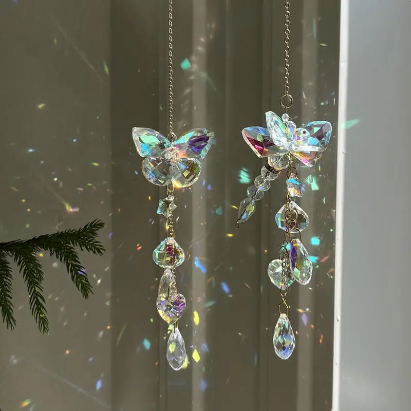 Butterfly Design Sun Catcher, 1 Count Artificial Crystal Sun Catcher, Hanging Ornament, Home Decorative Ornament, Decoration Items, Interior Decoration Accessories for Home Decor, Room Decor, Car Decor, Gift for Friend, Hangable