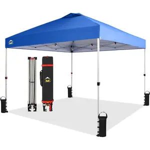 CROWN SHADES 10x10 Pop Up Canopy - Beach Tent with One Push Setup - Easy Outdoor Sun Shade for Events, Parties, Camping - Gazebo with STO-N-Go Cover Bag, Silver Coated Top, Blue