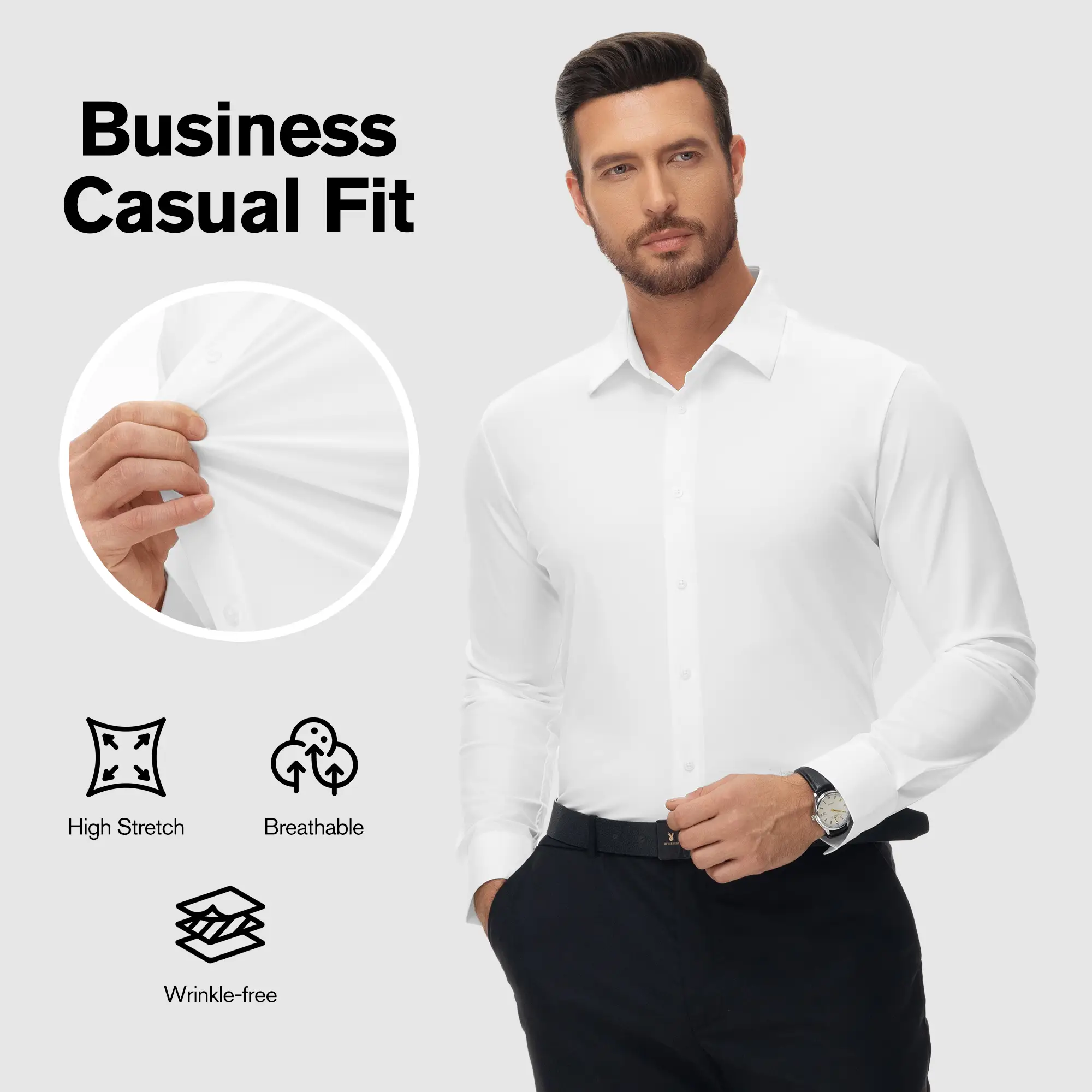 Alimens&Gentle Dress Shirts 16-Way Stretch Slim Fit Long Sleeve Button Down Shirts Wrinkle Free Traveler Shirts