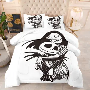 Skeleton Jack and Sally series patterns, including 1 quilt and 1 or 2 pillowcases without pillow cores, soft bedroom decorations for children and adults, suitable as birthday and moving holiday gifts