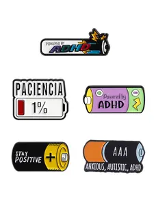 5-Piece Set Energy Emoticon Neurodiversity Theme Enamel Badges, Adhd Autism Anxiety Group Daily Self-Expression Accessory Kit