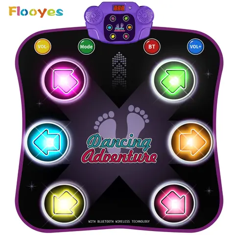 Flooyes Electronic Dance Mat Kids Toy for Girls - Soft Padded, Non-Slip Durable Safety Design, 6-Button Light-Up LED Lights, Wireless Bluetooth 5, 5 Game Modes, AA Battery Power, Cool Christmas Gift Ideas for Kids (Ages 3-12)