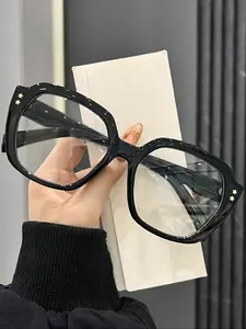 Women's Geometric Frame Glasses, Preppy Style Cute Decorative Flat Lenses, Casual Fashion Eyewear for Daily Wear, Fashionable Frames Glasses