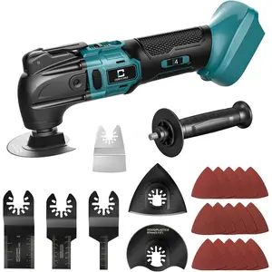 Oscillating Tool Compatible with Battery, Brushless-Motor Tool with Auxiliary Handle, Oscillating-Tool for Scraping, Sanding,Cutting Wood(Battery Not Included)