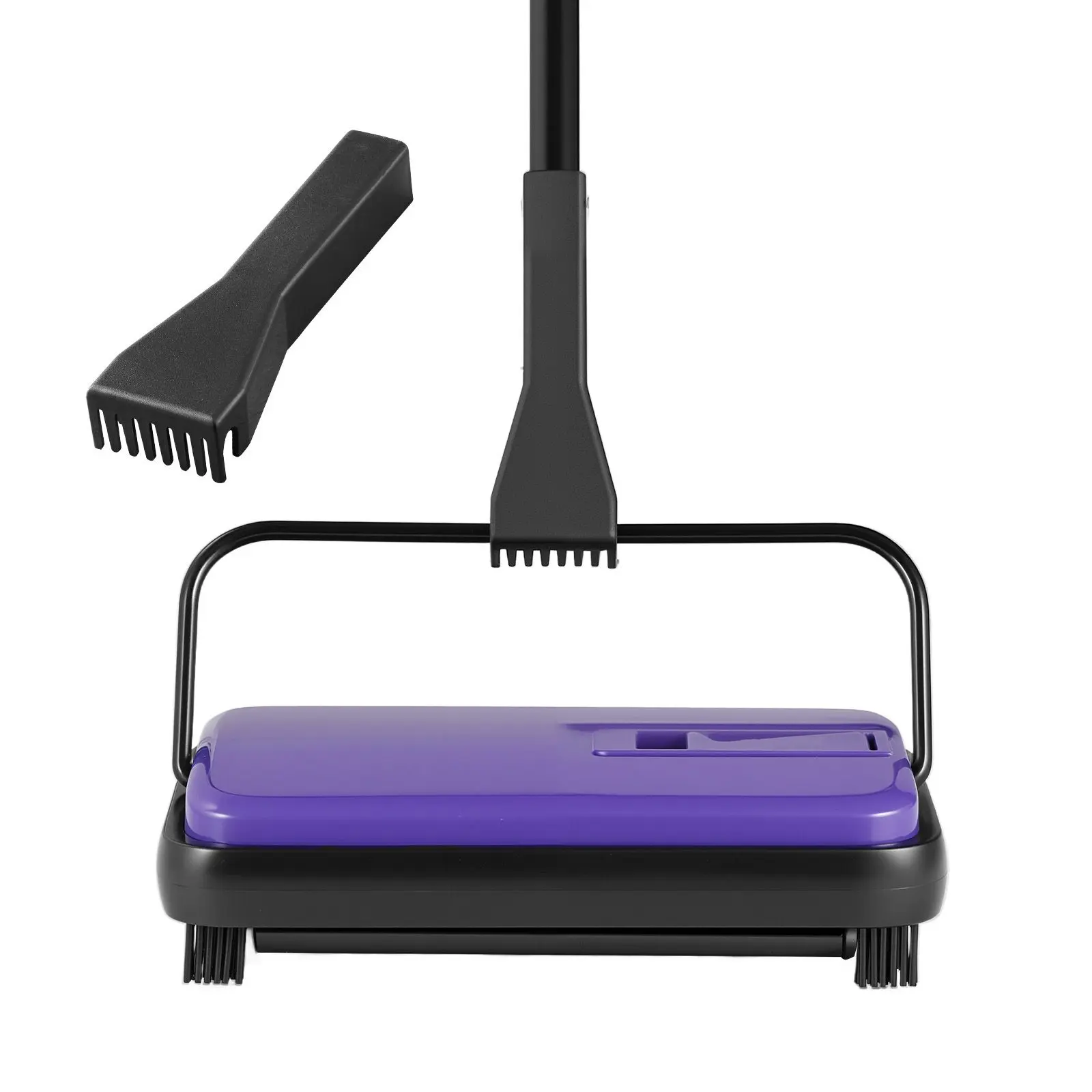 Manual Carpet Sweeper - 4 Wheels, Rolling Brush, 300ml Dustbin, 6.7" Width, Extended Handle, Easy-to-Empty Design for Home Area Rugs, Pet Hair Pickup - Manual Sweep Tool for Dust Pickup That Effortlessly Attracts and Captures Dirt (Purple)