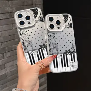 Black Piano Keys Lace Music Notes Phone Case， Elegant Retro Art Style for iPhone 17 16 15 14 13 12 11 Plus Pro Max， Creative Gift.
