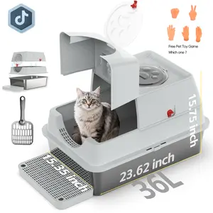 ZVRpet Cat Stainless Steel  Litter Box Top Entry Stainless Steel Litter Box with Lid 36L Anti-Leak Tray & High Walls Includes Step Mat & Scoop Odor Control for Large Cats Easy Cleaning For Kitten Kitty