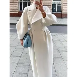 Women’s classic beige long winter windbreaker, oversized lapels, autumn jacket, casual winter wear, fashionable jacket, stylish design, high-quality jacket, wool fabric, women’s jacket, double-breasted jacket, for fashion enthusiasts, casual women’s top