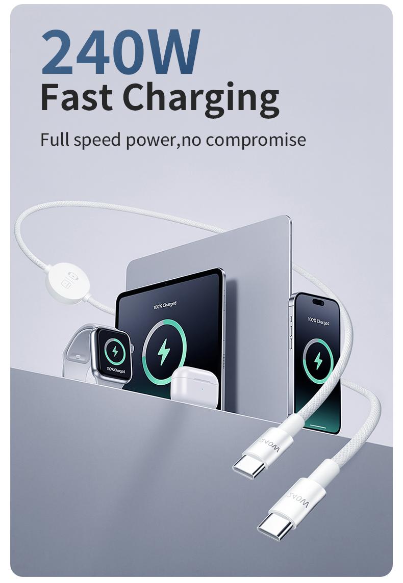 3-in-1 240W Travel Charger with Built-In Magnetic Watch Charger USB-C to USB-C Cable, 5FT Braided Cord, Compatible with Apple Watch Series/SE/Ultra, AirPods 3rd/4th Gen, Pro/Pro 2, iPhone, iPad, MacBook and Samsung 3-in-1 240W Travel Charger with Built-In Magnetic Watch Charger USB-C to USB-C Cable, 5FT Braided Cord, Compatible with Apple Watch Series/SE/Ultra, AirPods 3rd/4th Gen, Pro/Pro 2, iPhone, iPad, MacBook and Samsung