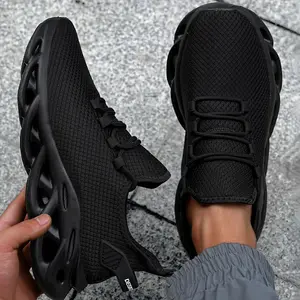 Men's Letter Design Summer Running Shoes for Gift, 2024 Casual Matching Sneakers, Sporty Hollow Out Design Lightweight Breathable Shoes, Lace Up Shoes for Summer Back To School