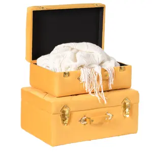 Vintiquewise QI003982-YL 8.25 x 19 x 13 in. Decorative Tufted Velvet Suitcase Treasure Chest, Yellow - Set of 2