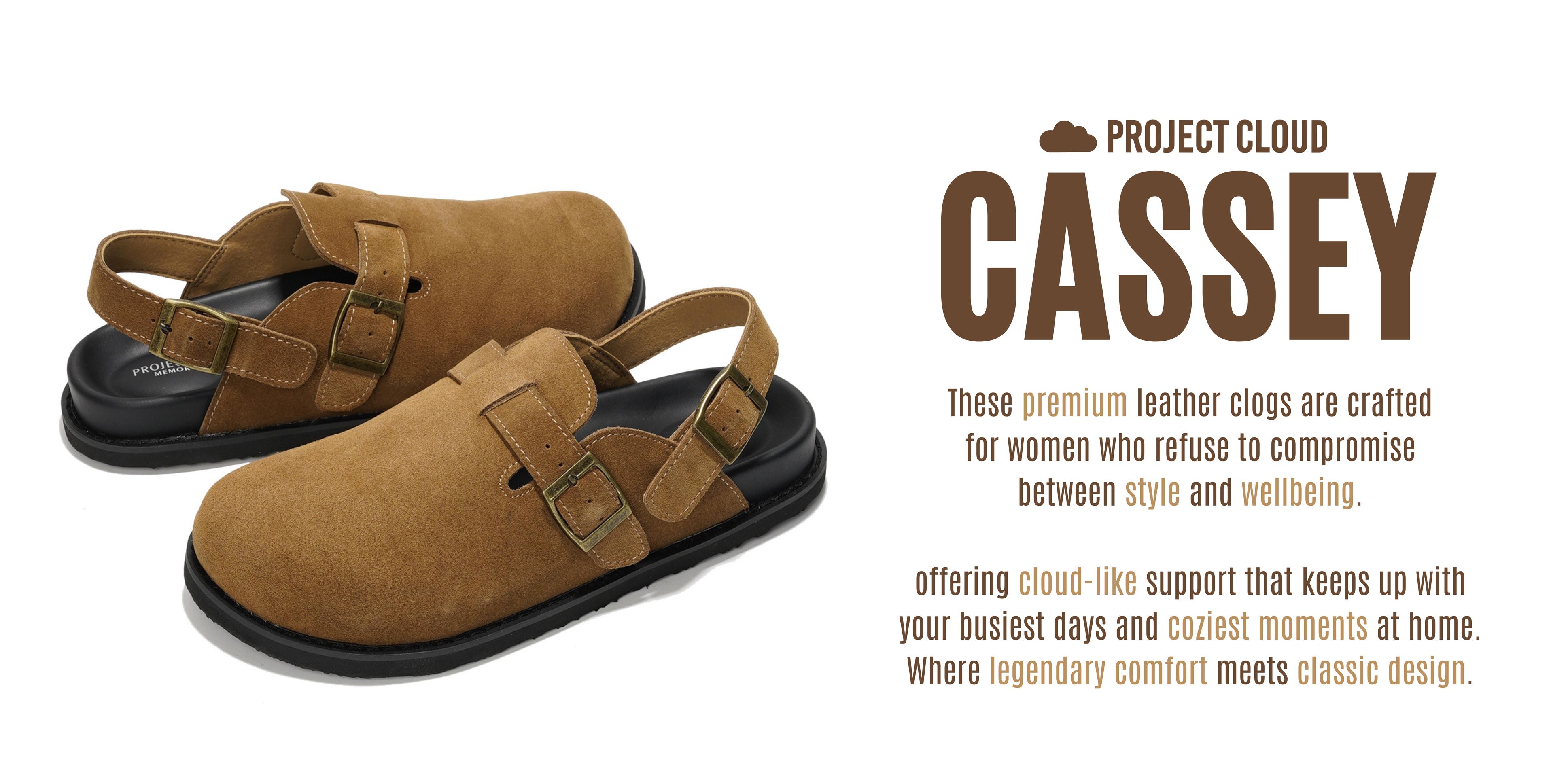 Project Cloud Women's | Lightweight Clogs | Genuine Leather Upper | Memory Foam | Non-Slip - Cassey