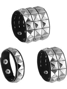 3 Pieces Punk Studded Bracelet PU Leather Bracelet for Men Women Rivets Bracelet Cuff Bangle Bracelet Adjustable Black Goth Bracelets Wristband for Halloween Jewelry Gift