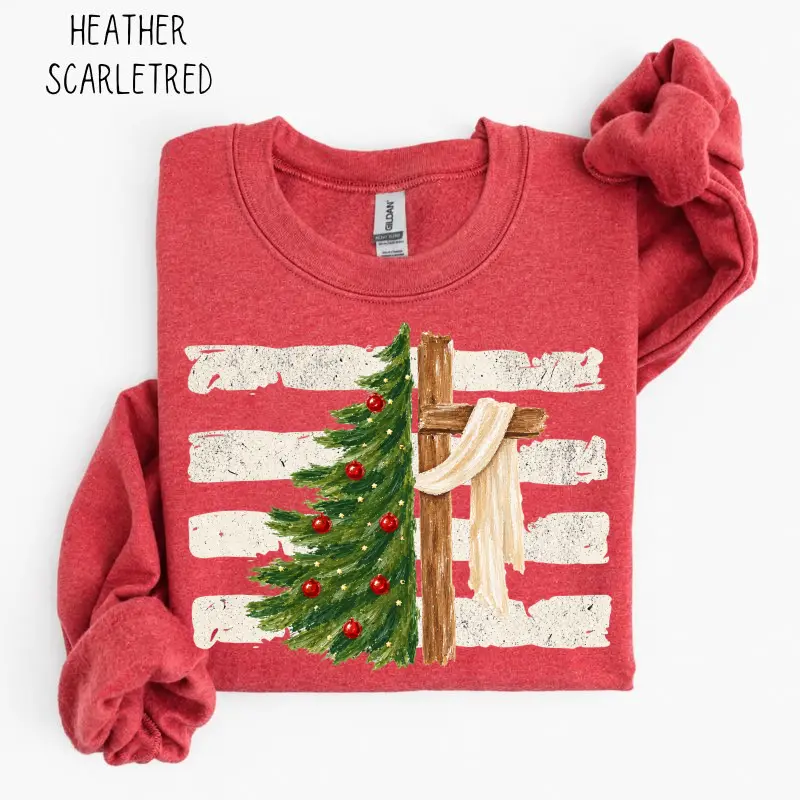 Cross Christmas Tree Holy Heaven Sweatshirt, Christian Christmas Sweatshirt, Religious Xmas Shirt, Church Youth Group Sweatshirt, Christmas Gift for Christians