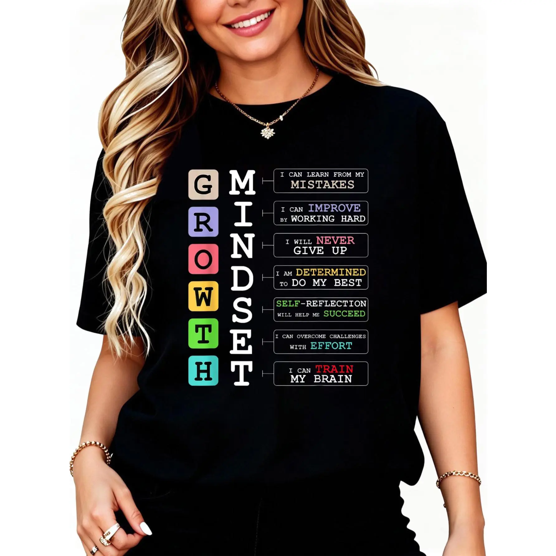 Growth Mindset Shirt Positive School Classroom Teacher Gift T-Shirt Unisex Cotton Clothing Streetwear