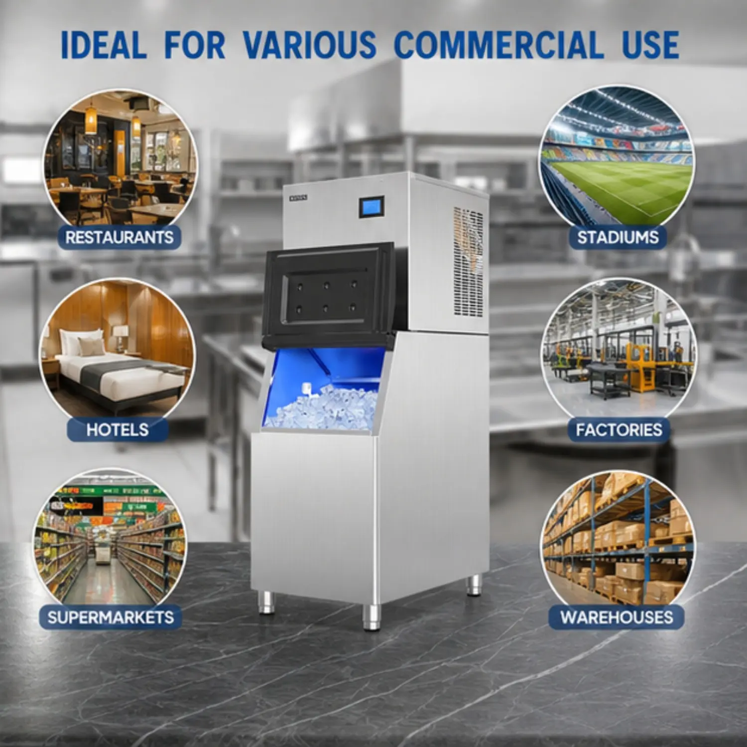 400/550LBS Commercial Split Ice Maker, 300LBS Large Storage Stainless Steel Ice Machine with Auto-Clean Function for Catering Business