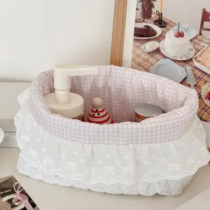 Polka Dot Skirt Storage Basket, High-Quality Sweet Girl Desktop Organizer, Home Organizers, Small Handmade Snack Holder for Cosmetics, Toiletries, Office Supplies