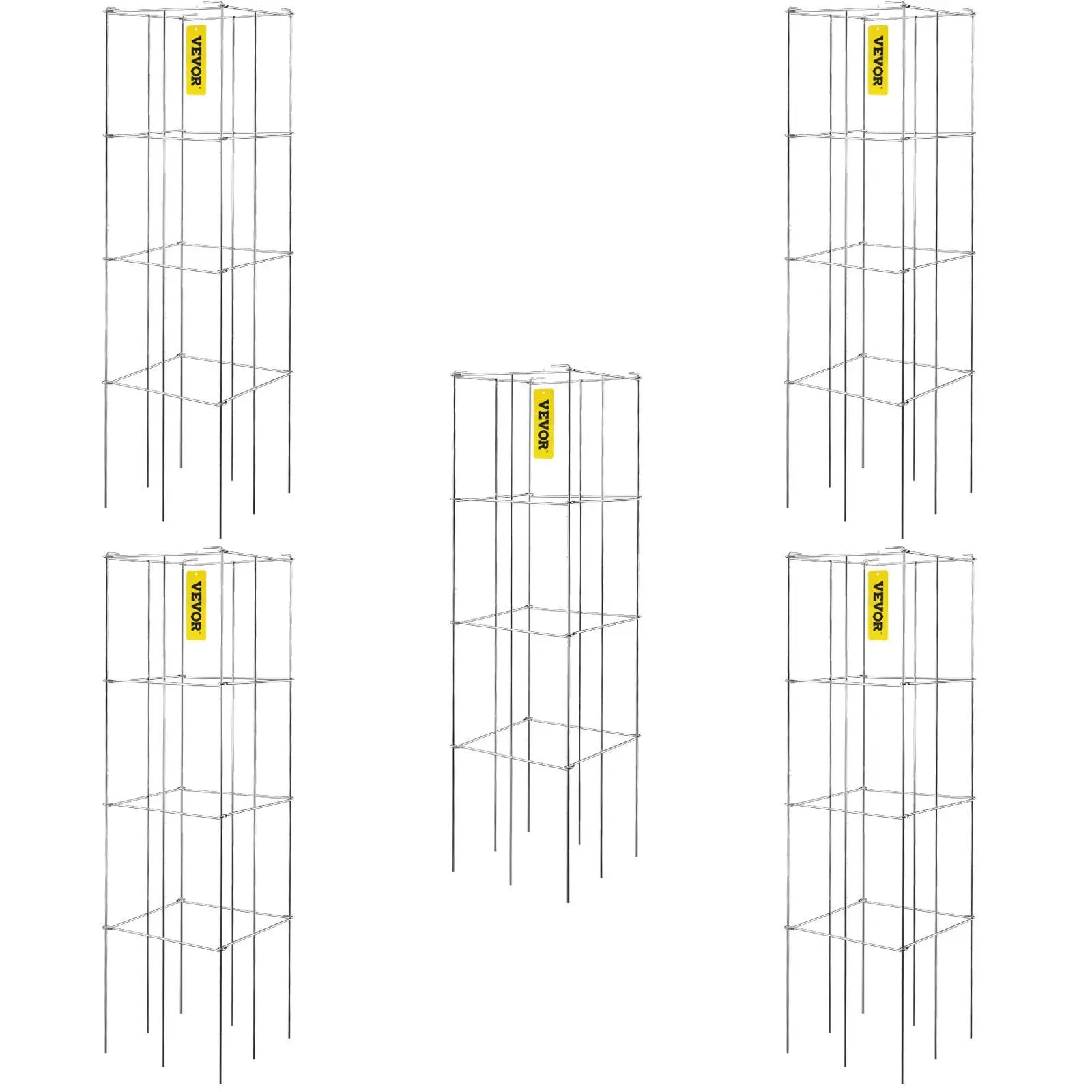 【SummerFinds】VEVOR Foldable Metal Tomato Cages, 5-Pack 11.8"x11.8"x46.1" Silver PVC-Coated Steel Square Plant Supports, Outdoor Easy Installation Climbing Vegetable Flower Fruit Towers That Prevents Animal Damage