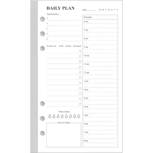 A6 Undated Daily Planner Refill -  for Filofax Personal Binders, 80 Sheets/160 Pages Planner and Lined Refill, 6-Hole Punched, 3.75" x 6.75"