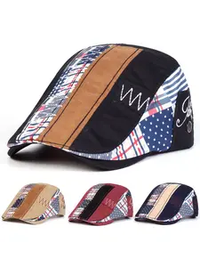 Unisex Colorful Fabric Patchwork Beret Hat, Outdoor Adjustable Sun Protection Casual Cap, Spring & Fall Travel Beach Vacation, Adjustable Stylish Hat