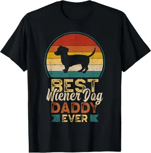 Best Wiener Dog Daddy Ever, Father's Day, Dachshund Dad T-Shirt Pure Cotton Graphic Tees Menswear Top: Gifts for Men & Women