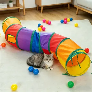 Cat Tunnel for Indoor Cats, 47" Foldable Rainbow Pop Up Crinkle Play Tube, Multi-Use Tunnel Toy for Cats, Kittens, Rabbits, Bunnies, Puppies & Kids