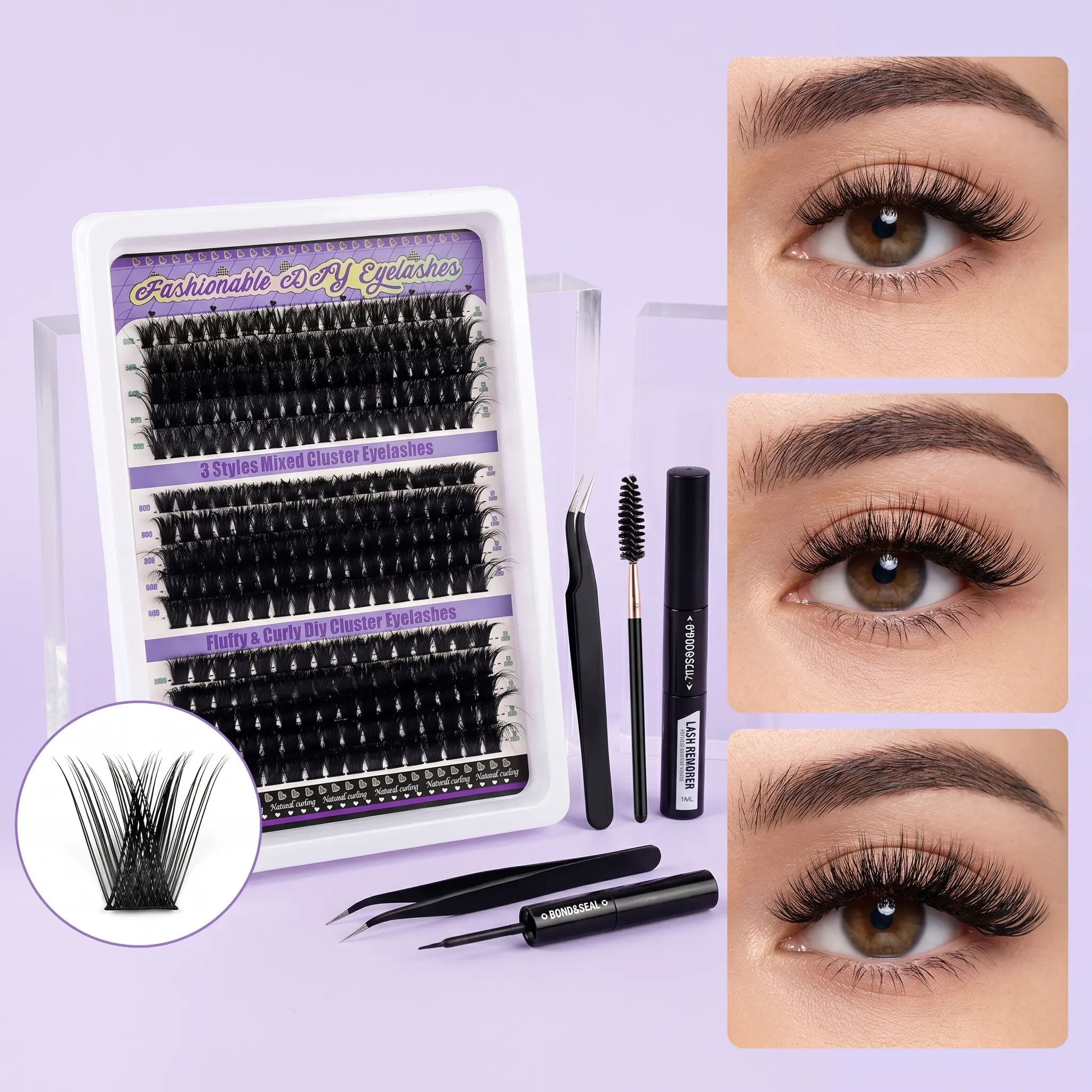 120 PCS Cluster Lashes Kit for DIY Eyelashes Extensions, Complete Cosmetic Set with Individual False Lashes, Bond, and Remover for Daily Makeup, Dramatic Lashes