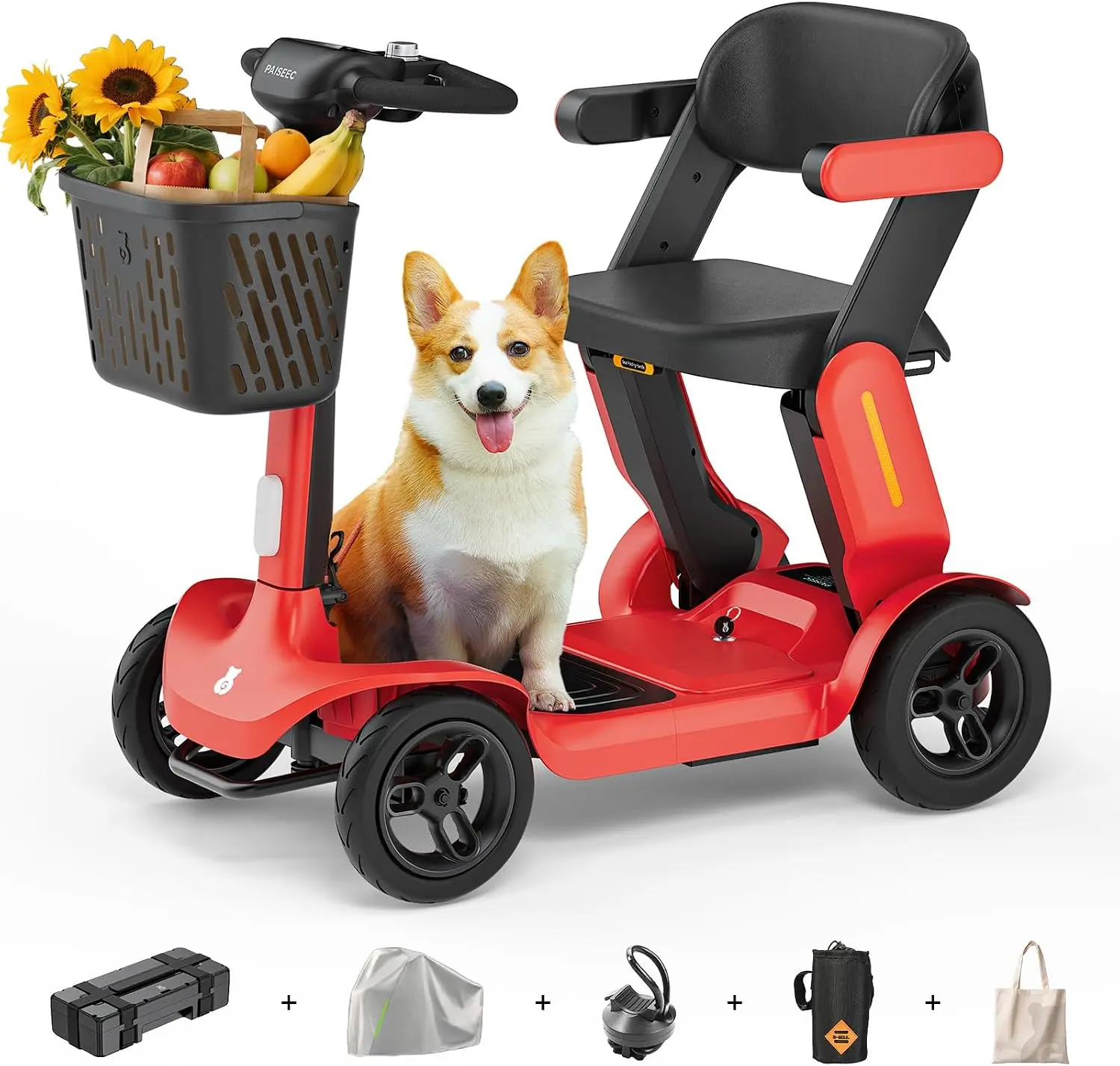 PAISEEC S3 Foldable Mobility Scooter,25Miles Range per Charge,300LBS Weight Capacity,61LBS Maximun Weight(excluding battery), Folding Scooter, Max 300Lbs, Compact Fold, Adults And Seniors, Ai Safety, Intelligent Safety Features, Voice Alerts