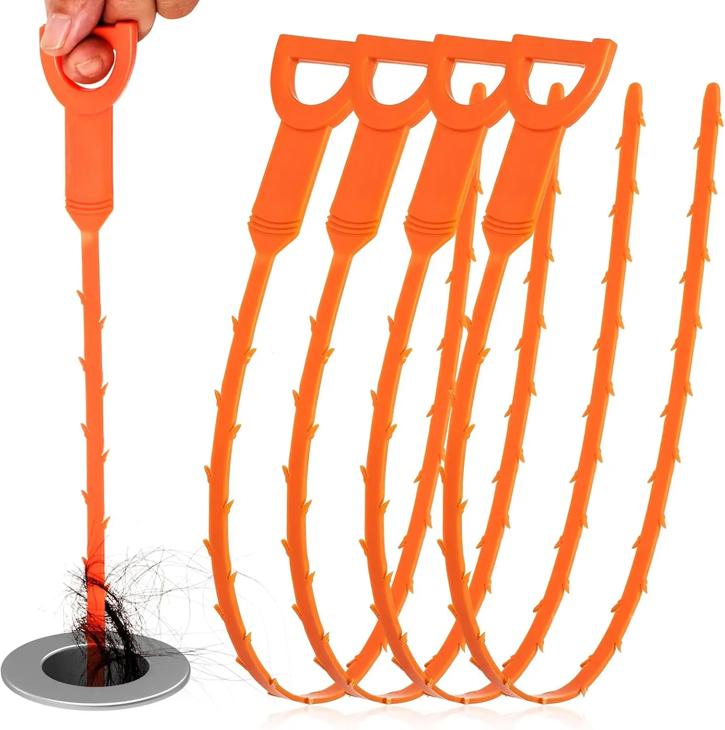 Drain Snake Clog Remover - 4 Pack 20 Inch Flexible Hair Tool | Drain Snake, Clog Remover Tool, Non-Chemical Cleaner, For Kitchen, Sink, Shower, Tub, Toilet