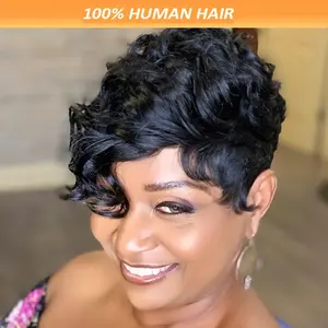 Wholesale 2025 Short Pixie Cut Wig - 6" Curly Brazilian Remy Human Hair, 180% Density, Natural Black for Women, Rose Net Cap, Loose Wave Style, Perfect for Daily Wear, Natural Hair Wig |   Elegant Pixie Cut |   Brazilian Remy Hair, Short Hair Wig