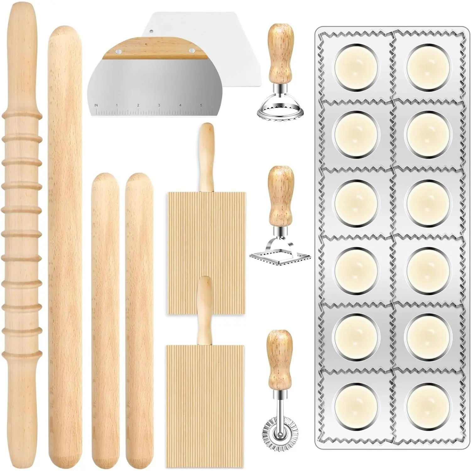 Pasta Making Tools Set, Pasta Making kit Includes 12 count Pasta Making Tools Pasta Making Accessories Wooden Pasta Roller