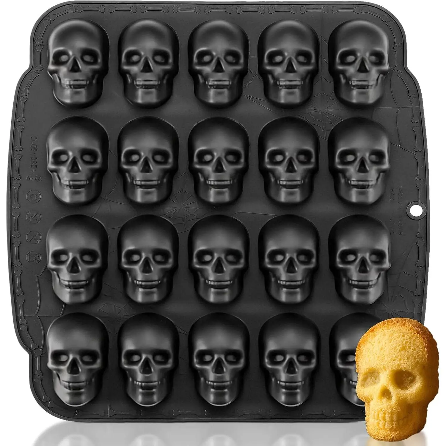 6-Cavity 2.75 Inch Gothic Skull Nonstick Bakeware Tray - Mini Size Skull Mold for Baked Desserts, Flexible Oven-Safe Kitchen Tool for Halloween Crafting & DIY Projects, Skull - 2.75 Inch