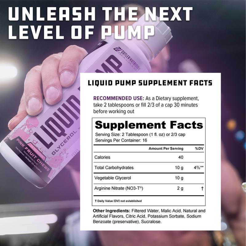 Cutler Nutrition Liquid Pump Caffeine Free Pre-Workout Supplement with Glycerol & Arginine Nitrates for Muscle Pumps and Hydration - Gym