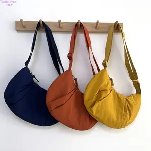 New Japanese Style Dumpling Crossbody Bag for Women, Solid Color Minimalist Shoulder Bag, Lightweight Nylon Large Capacity Casual Purse, Perfect for Daily Commute, Travel, Shopping, Work and Everyday Outdoor Activities