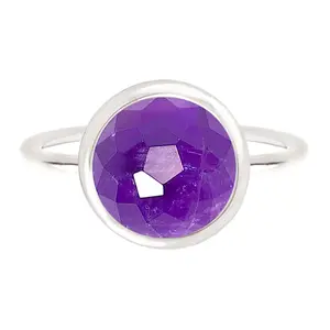 Fancy Cut Amethyst Round Ring, Gemstone Fashion Jewelry, February Birthstone Gift