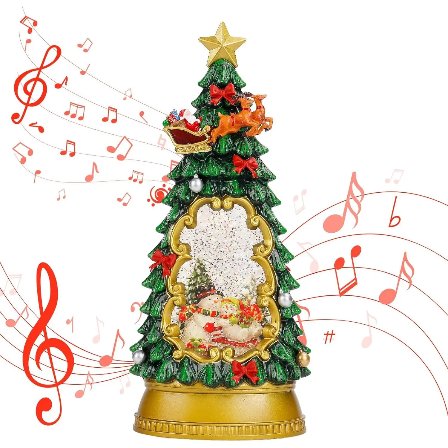 Christmas Snow Globe Lantern, Indoor Christmas Home Decorations with 6H Timer, Musical Swirling Glitter Snow Globe, Battery or USB Powered, Snowman Skiing Design Christmas Gift