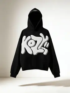 Men's Y2k Casual Hoodie - Puff Print, Grunge Graphic, Zip-Up, Hip Hop Streetwear Aesthetic Sweatshirt Jacket Casual Jeans Joggers Tops