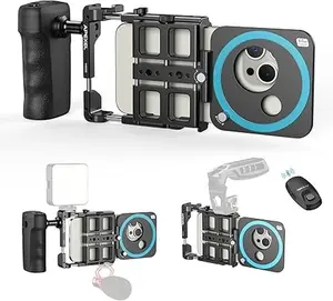 【Holiday Haul】APEXEL Universal Phone Rig Video Kit. Aluminum Handheld Smartphone Vlogging Cage with Rechargeable Handle Wireless Bluetooth Shutter, Phone Stabilizer for Videomaker Compatible with iPhone/Android.