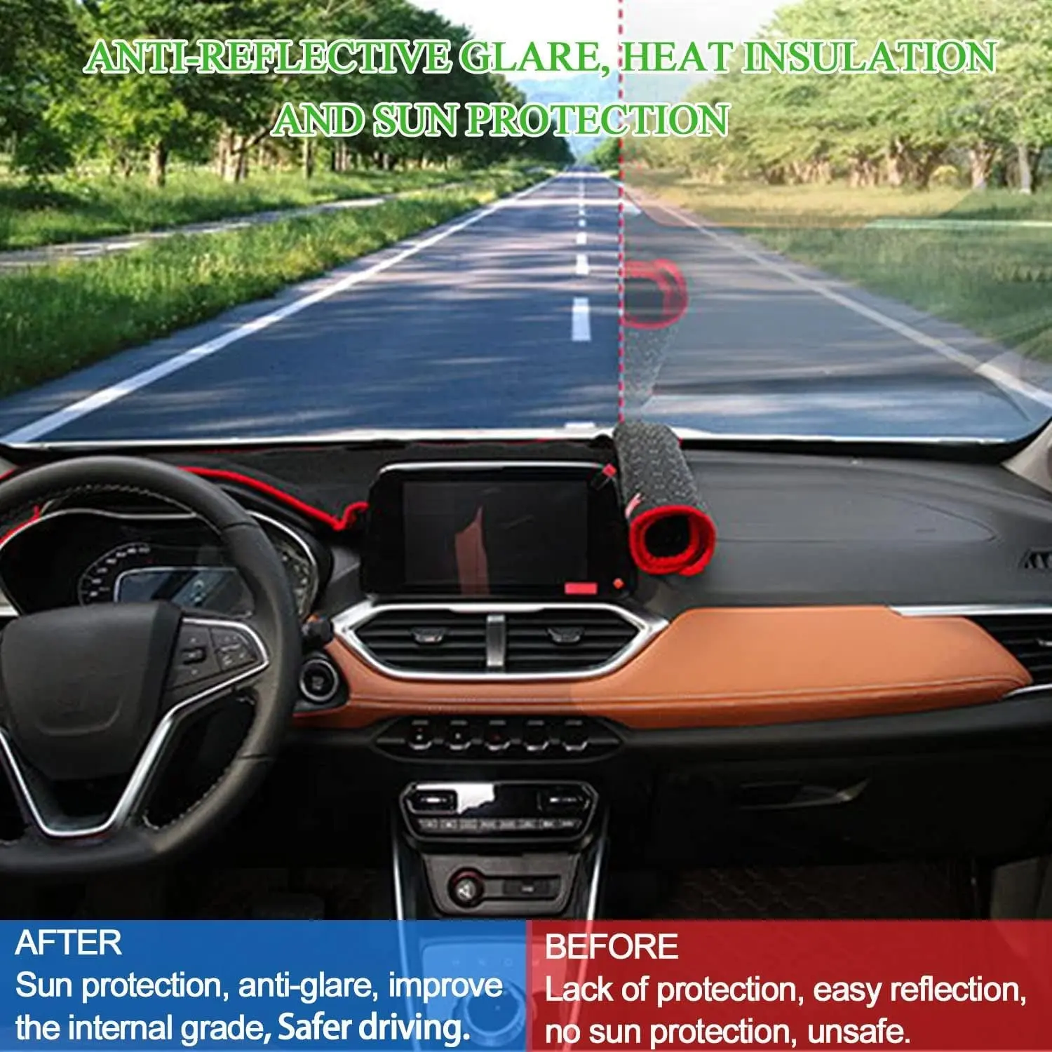 Custom Dash Cover Fit for Dodge Challenger 2015-2023 2024 Non-Slip Interior Decoration Sunshade Glare UV Rays Protector Dashboard Mat Carpet Accessories (Black Edge), Sun Protection, Custom Fit, Polyester, Anti-Glare