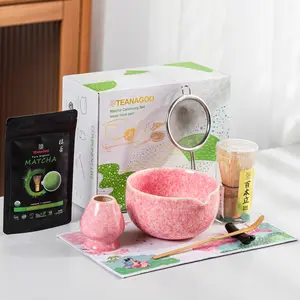 TEANAGOO 8 Piece Matcha Whisk Set, Ceramic Matcha Set + Matcha Powder, Ceremonial Matcha Set, Matcha Tea Set for Breakfast/Matcha Latte, Matcha Whisk and Bowl with Matcha Spoon and Sieve, Gift for Matcha Lovers