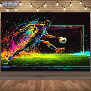 1pc 2D Flat Banner, Soccer Player Action Theme BackdropVibrant Splash Football Goal Design, Durable Polyester Fabric for Birthday Parties, Outdoor Celebrations & Festive Events | No Power Needed, Tailgate Party Acc