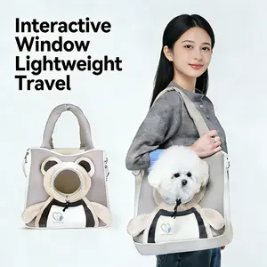 Pet Shoulder Carrier Bag,Canvas Cat Tote Carrier,Cute Grey Bear Shaped Cat Carrier Soft Cat Dog Travel Tote Adjustable Strap