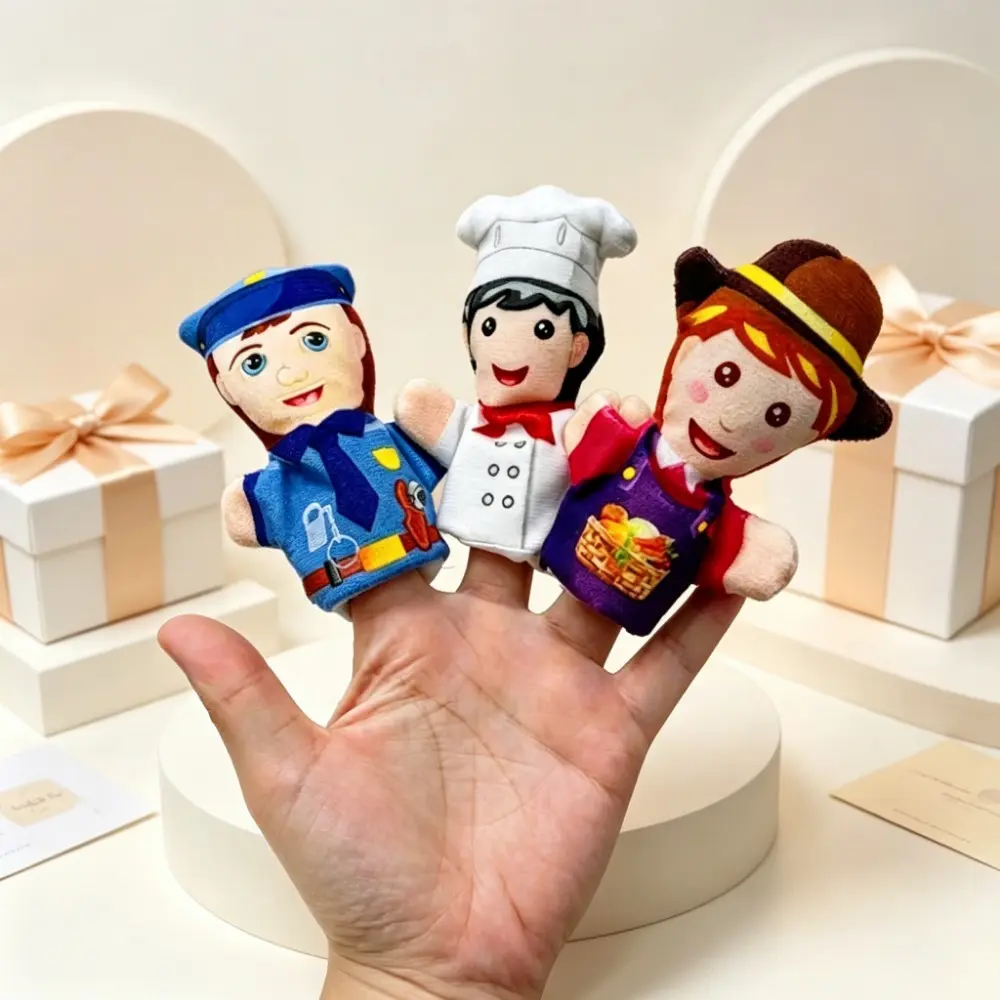 3Pcs Small Size Cute Fabric Finger Puppets Set - Children's Occupation Character Hand Puppets, Pretend Role Play Early Education Toys, Ideal for Classroom Interaction & Parent-child Bedtime Story, Career Cognition & Social Expression Training Aids