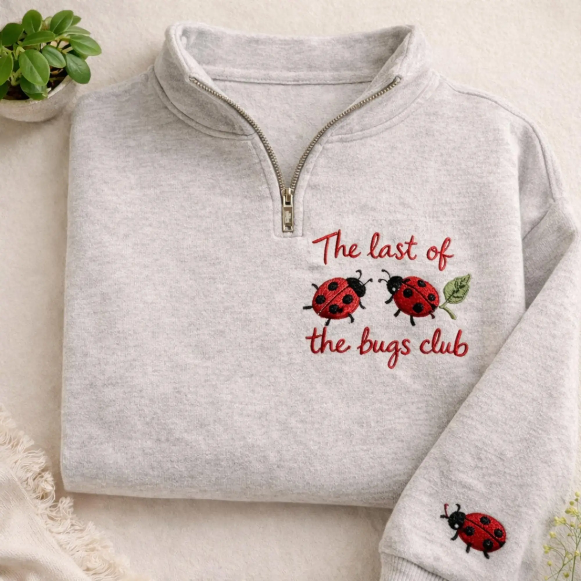 Embroidered Last of The Bugs Club Quarter Zip, Music Inspired Crewneck Sweatshirt, Ladybug Quarter Zip, Gift Idea