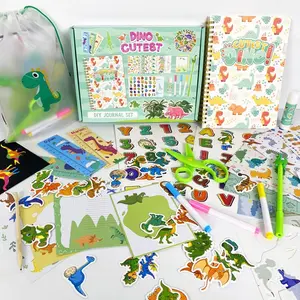 70+ Pcs Dinosaur DIY Journal Kit for Kids, Aesthetic Scrapbook Set with Stickers, Washi Tape, Pens & Notebook, Kawaii Dino Craft Set